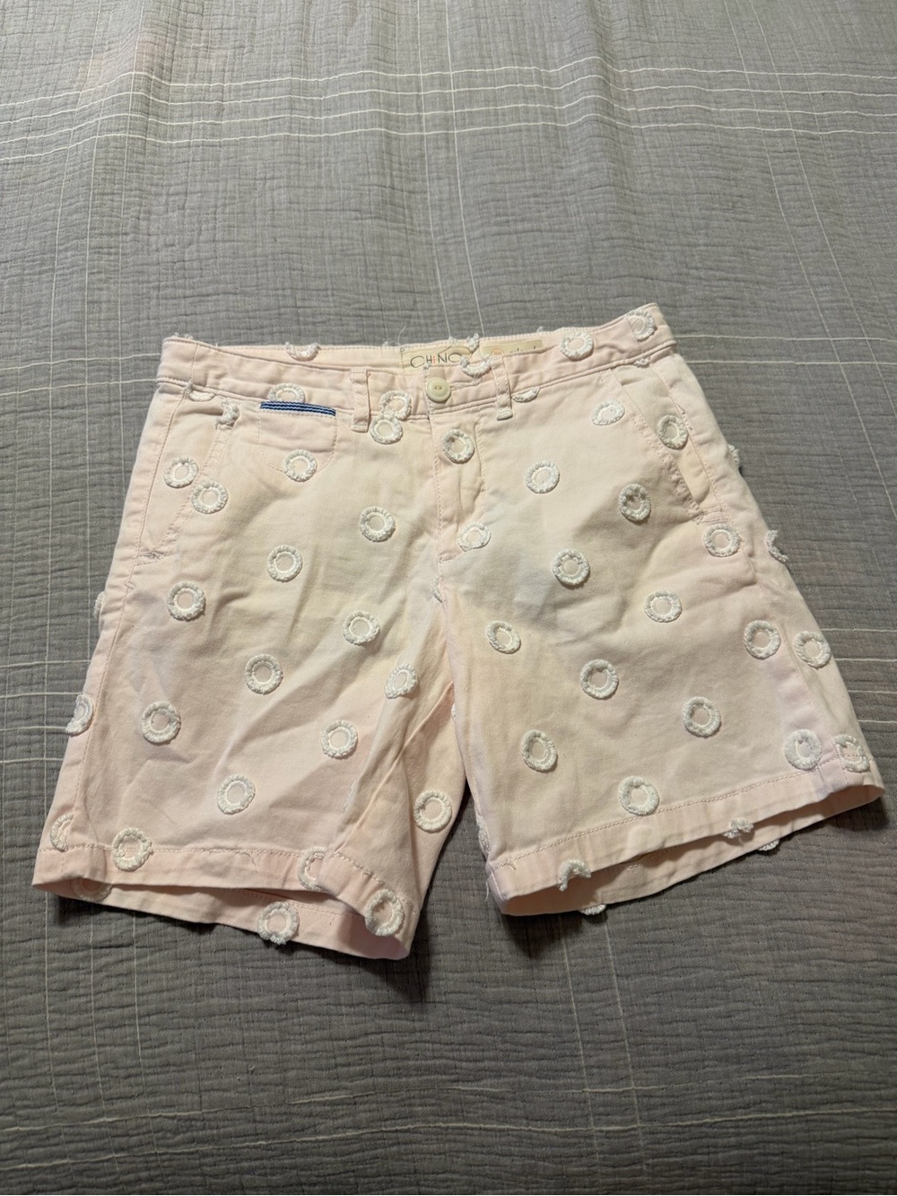 Anthropologie Chino Relaxed Fit White Polka Dot Textured Shorts Size 26